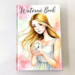 A whimsical watercolor book cover featuring a young woman with long flowing hair, gracefully holding a shiny ring between her fingers