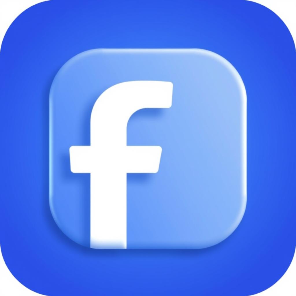 A sleek and modern Facebook icon featuring a stylized letter 'F' on a vibrant blue background, with subtle shading and depth to give a 3D effect, ideal for a contemporary app interface