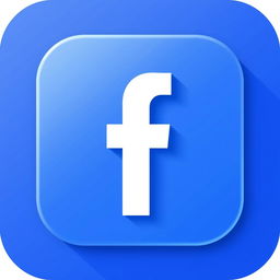 A sleek and modern Facebook icon featuring a stylized letter 'F' on a vibrant blue background, with subtle shading and depth to give a 3D effect, ideal for a contemporary app interface