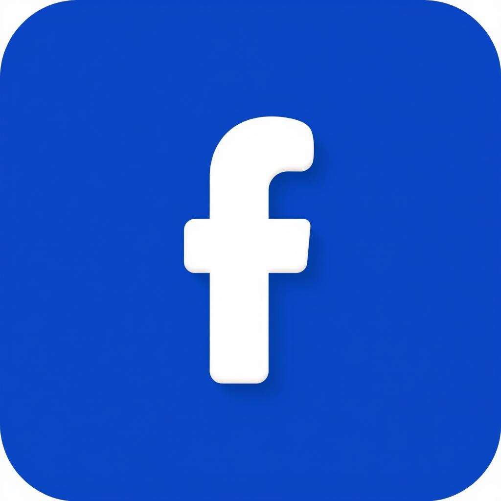 High-quality realistic rendering of the official Facebook icon, featuring the classic lowercase white 'f' on a bright blue background, with a glossy finish and subtle drop shadow to create a modern digital appearance