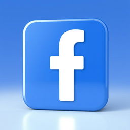 High-quality realistic rendering of the official Facebook icon, featuring the classic lowercase white 'f' on a bright blue background, with a glossy finish and subtle drop shadow to create a modern digital appearance