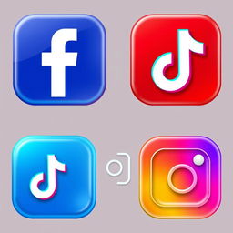 A collection of high-quality realistic icons for popular social media platforms: Facebook, YouTube, TikTok, and Instagram