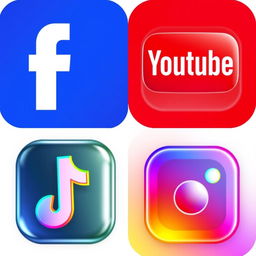 A collection of high-quality realistic icons for popular social media platforms: Facebook, YouTube, TikTok, and Instagram