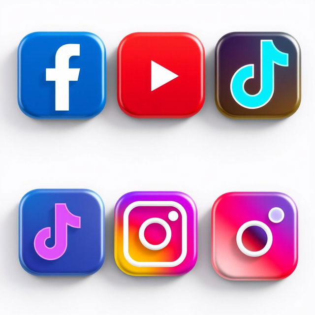 A collection of high-quality realistic icons for popular social media platforms: Facebook, YouTube, TikTok, and Instagram