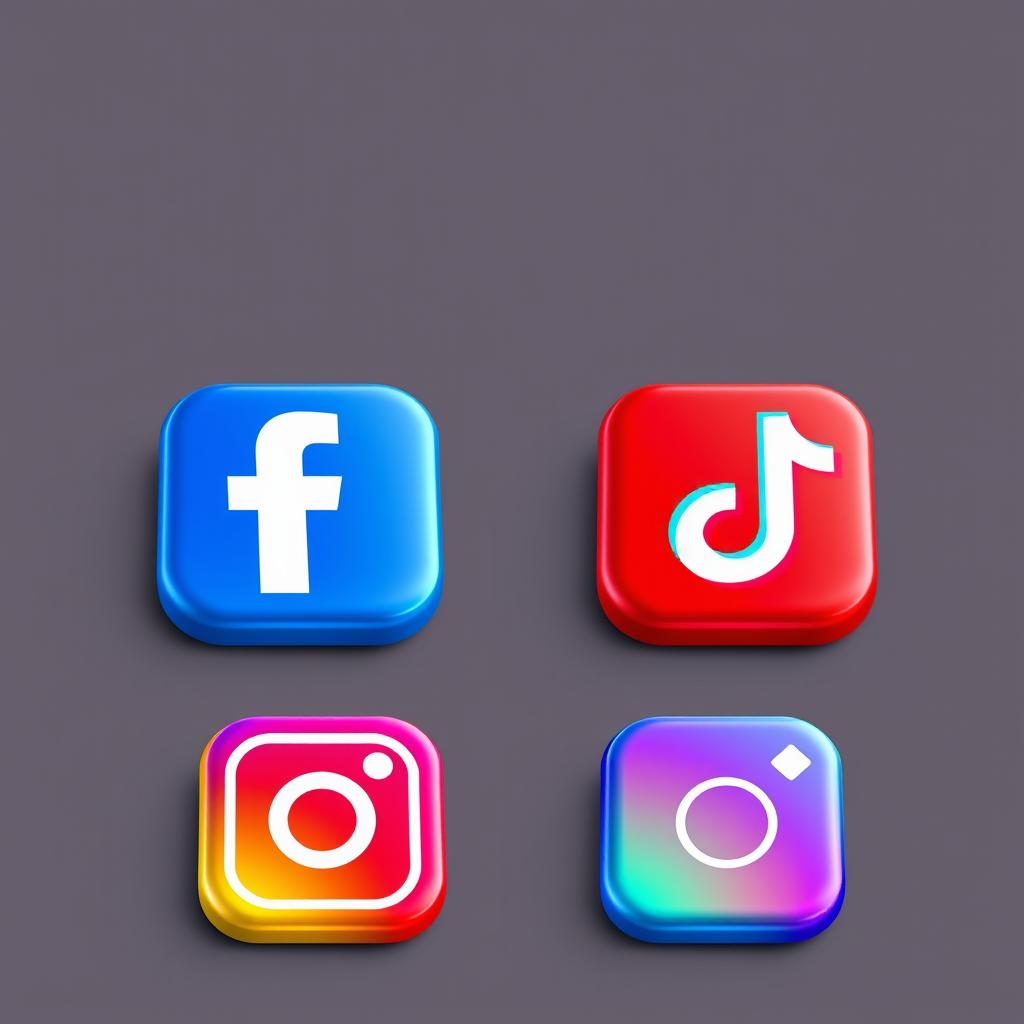 A collection of high-quality realistic icons for popular social media platforms: Facebook, YouTube, TikTok, and Instagram