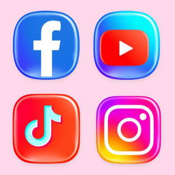 A collection of high-quality realistic icons for popular social media platforms: Facebook, YouTube, TikTok, and Instagram