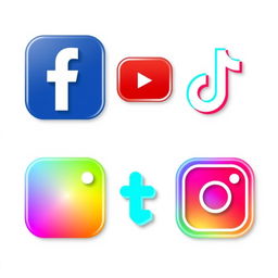 A collection of high-quality realistic icons for popular social media platforms: Facebook, YouTube, TikTok, and Instagram