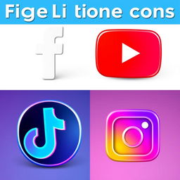 A collection of high-quality realistic icons for popular social media platforms: Facebook, YouTube, TikTok, and Instagram