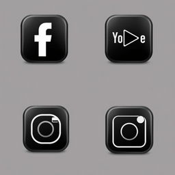 A collection of high-quality realistic icons for popular social media platforms with a unique black theme: Facebook, YouTube, TikTok, and Instagram