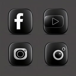 A collection of high-quality realistic icons for popular social media platforms with a unique black theme: Facebook, YouTube, TikTok, and Instagram