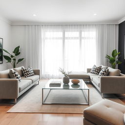 A modern living room design with sleek, contemporary furniture