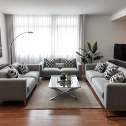 A modern living room design with sleek, contemporary furniture