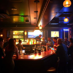 A lively and atmospheric bar scene during a bustling evening