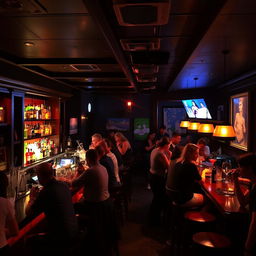 A lively and atmospheric bar scene during a bustling evening