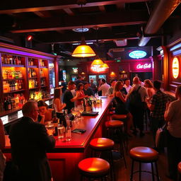 A vibrant and bustling bar scene at night