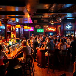 A vibrant and bustling bar scene at night