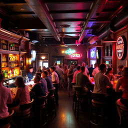 A vibrant and bustling bar scene at night