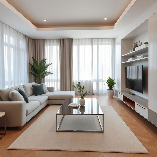 A modern living room design with sleek and elegant elements