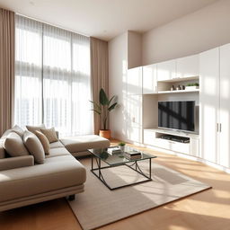 A modern living room design with sleek and elegant elements