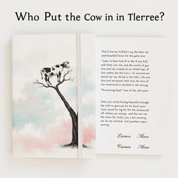 A journal cover titled "Who Put the Cow in the Tree?" inspired by a surreal dream of unrequited love and ongoing inner dialogue