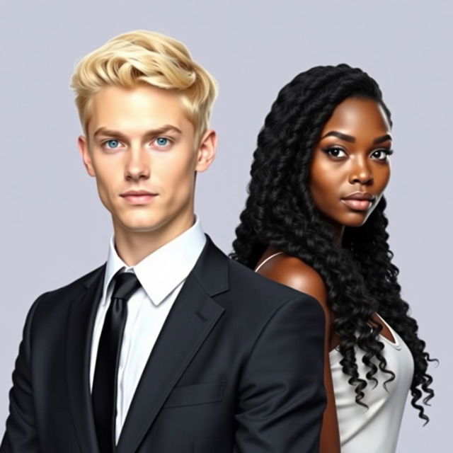 A handsome man with blonde hair and blue eyes, dressed in a sharp suit and tie, stands confidently