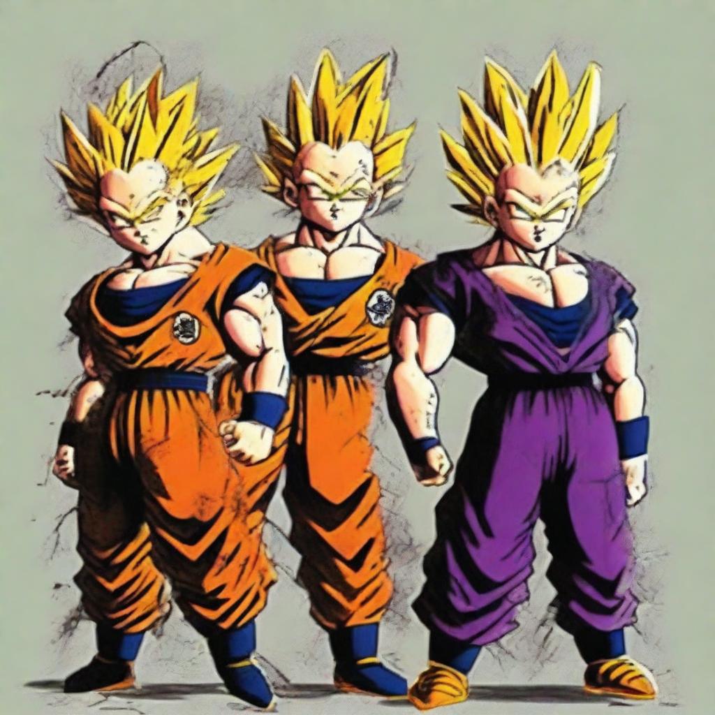 Profiles featuring characters from Dragon Ball Z, appearing battle worn, tattered and scarred, yet resilient and fierce.