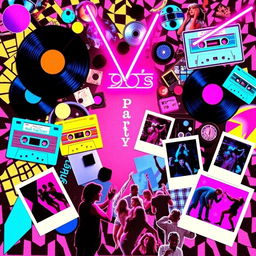 A 90s style collage depicting a nostalgic party atmosphere