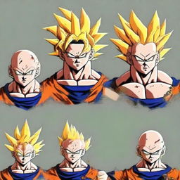 Profiles featuring characters from Dragon Ball Z, appearing battle worn, tattered and scarred, yet resilient and fierce.