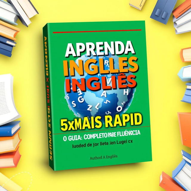 A visually captivating e-book cover for 'Aprenda Inglês 5x Mais Rápido: O Guia Completo para Fluência'