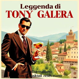 Movie poster for "La Leggenda di Tony Galera" featuring an Italian bandit with a cocktail always in hand