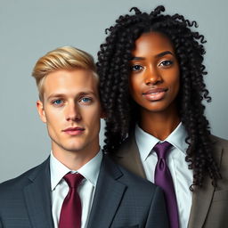 A handsome blonde man with blue eyes dressed in a suit and tie