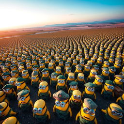 An expansive aerial view showcasing an army of uniformed minions dressed in distinct Italian military attire