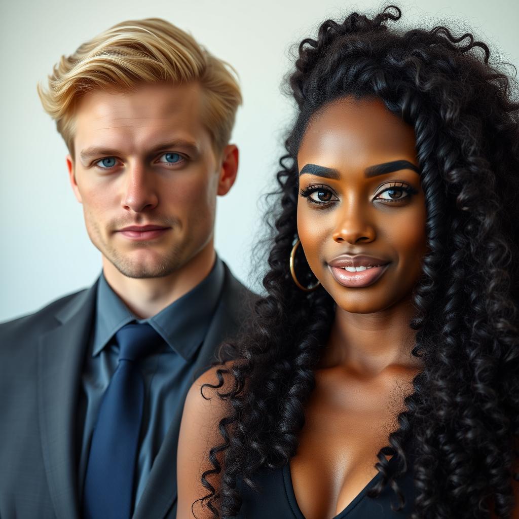 A handsome blonde man with blue eyes dressed in a suit and tie