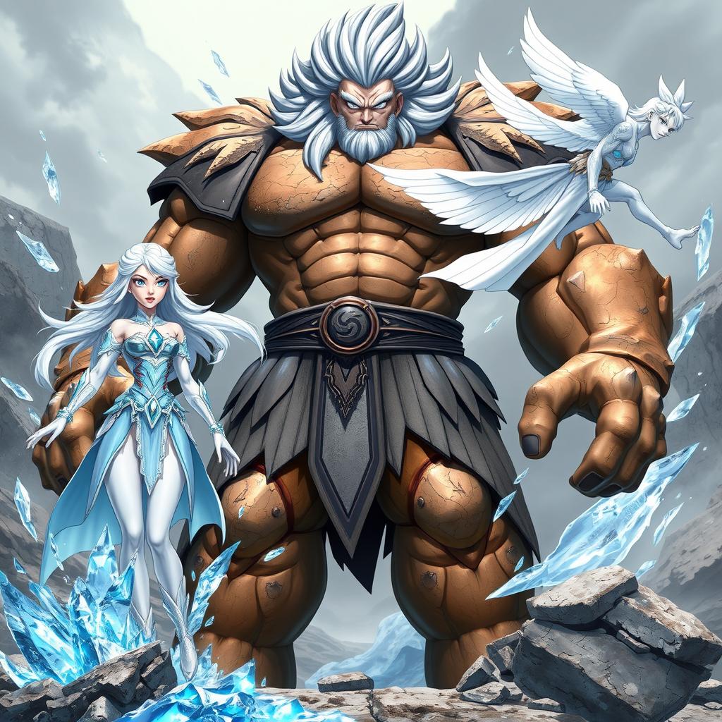 Lira, the Ice Warrior, is a slender woman with pale skin and flowing silver hair, wearing light blue armor adorned with sparkling ice crystals