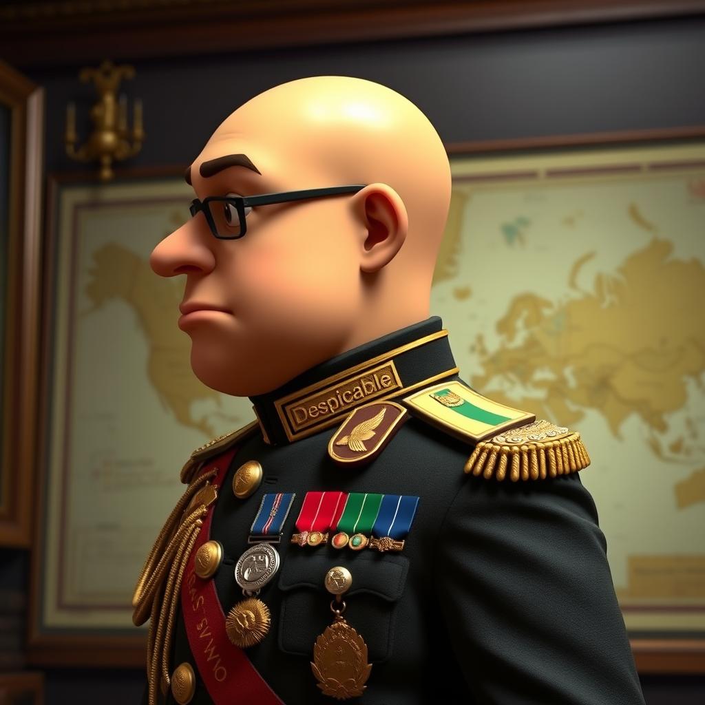 A side profile of a character resembling Gru from "Despicable Me", wearing an Italian military uniform