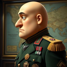 A side profile of a character resembling Gru from "Despicable Me", wearing an Italian military uniform