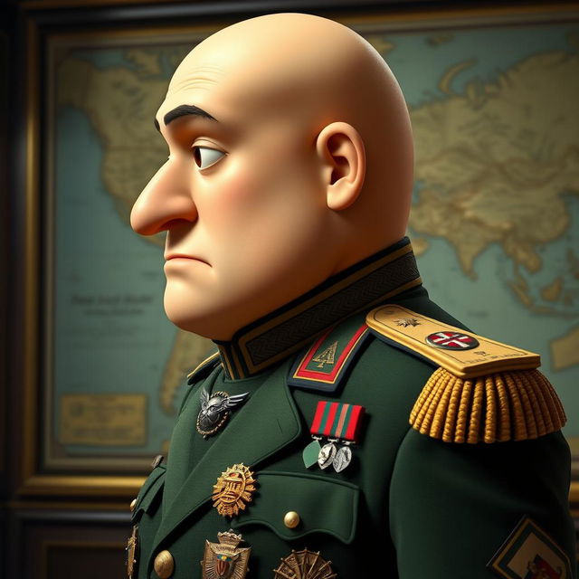 A side profile of a character resembling Gru from "Despicable Me", wearing an Italian military uniform