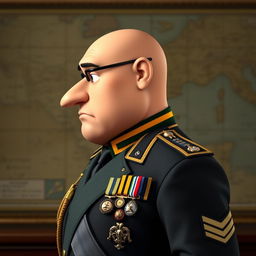 A side profile of a character resembling Gru from "Despicable Me", wearing an Italian military uniform