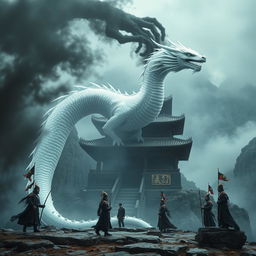 A majestic silvery white dragon transforming into a handsome tall man in a Chinese historical fantasy setting