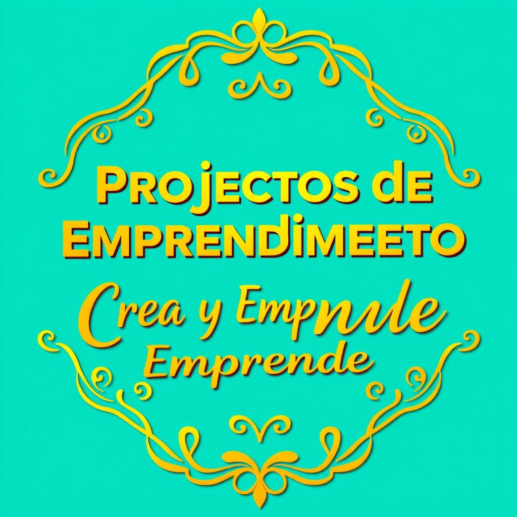 A banner featuring the title 'Proyectos de Emprendimiento Crea y Emprende' prominently displayed in a luxurious golden font