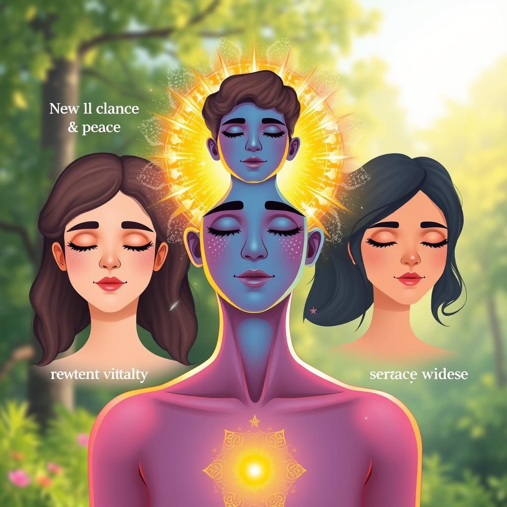 A vibrant and uplifting illustration depicting three physical changes that symbolize spiritual awakening