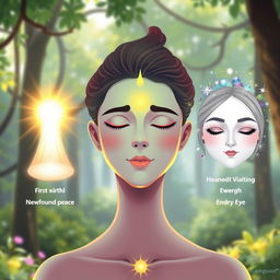 A vibrant and uplifting illustration depicting three physical changes that symbolize spiritual awakening