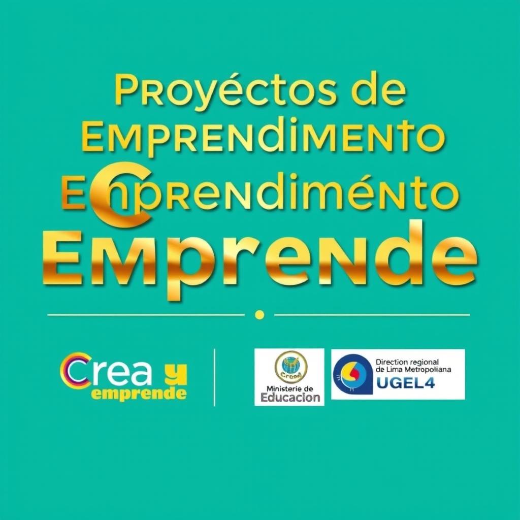 A banner for 'Proyectos de Emprendimiento Crea y Emprende', featuring the title in a luxurious golden font