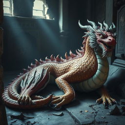 Fen, the majestic dragon from Guanyin Valley, lies in the depths of an ancient temple