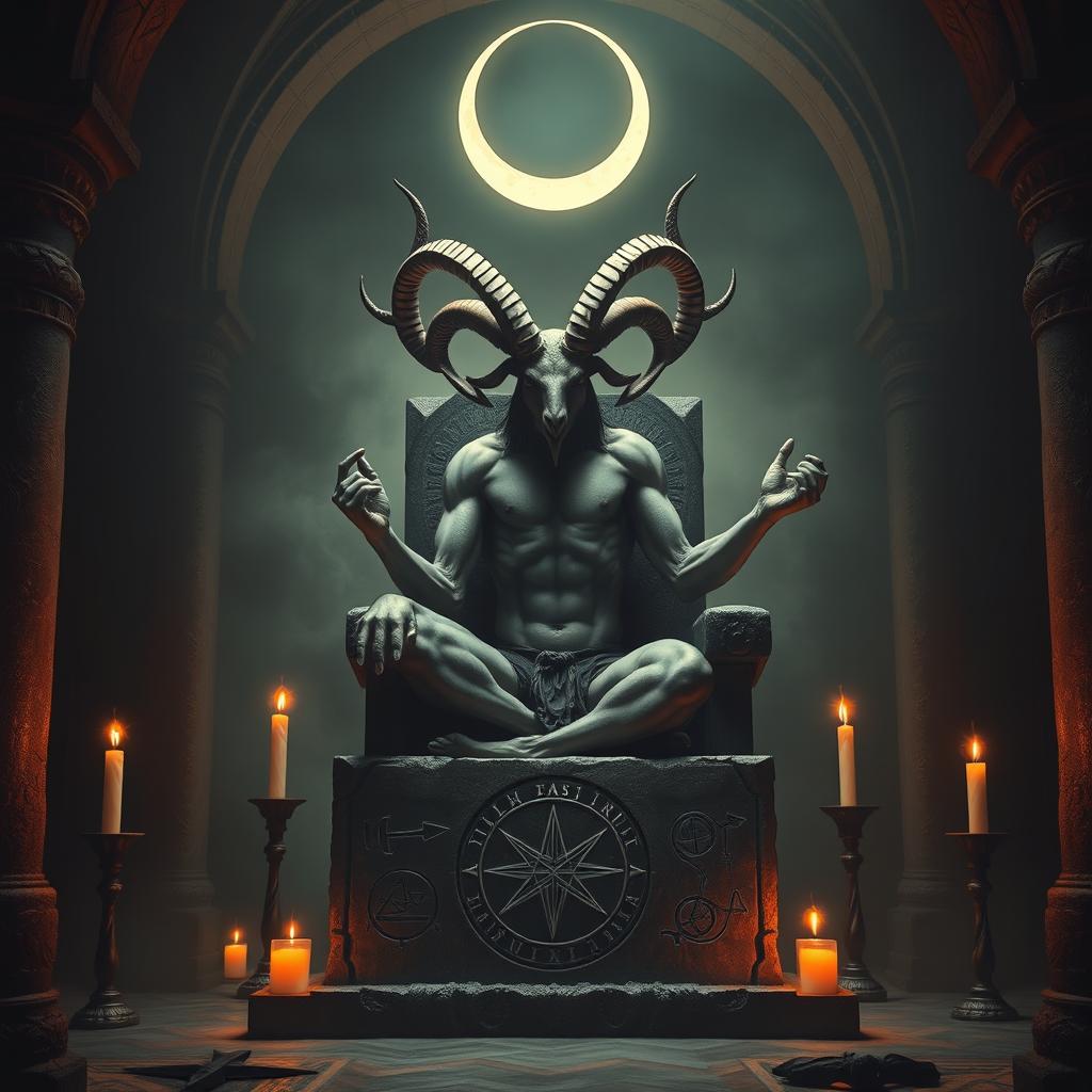 A majestic depiction of Baphomet, a mystical figure combining elements of both human and beast