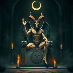 A majestic depiction of Baphomet, a mystical figure combining elements of both human and beast