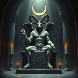 A majestic depiction of Baphomet, a mystical figure combining elements of both human and beast