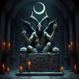 A majestic depiction of Baphomet, a mystical figure combining elements of both human and beast