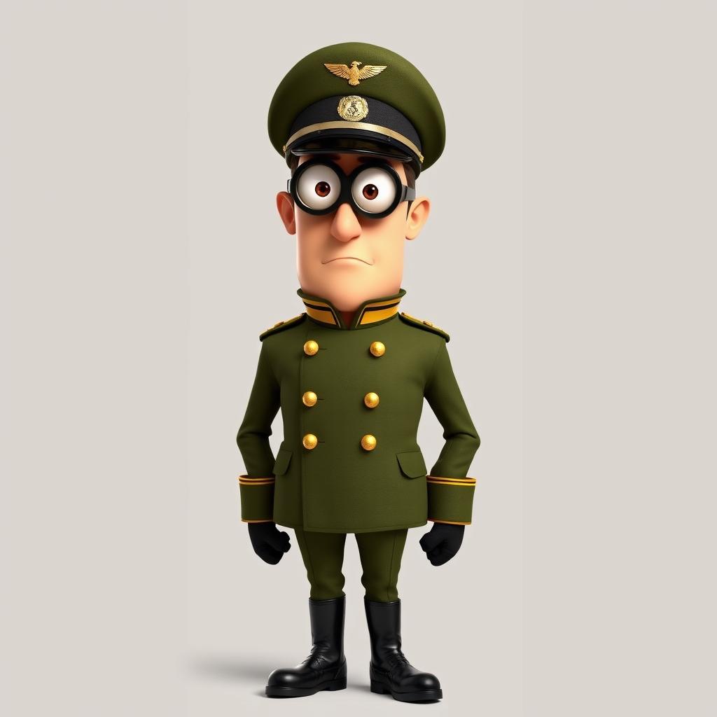 Gru from Despicable Me wearing an Italian military uniform, showcasing his tall and slender figure