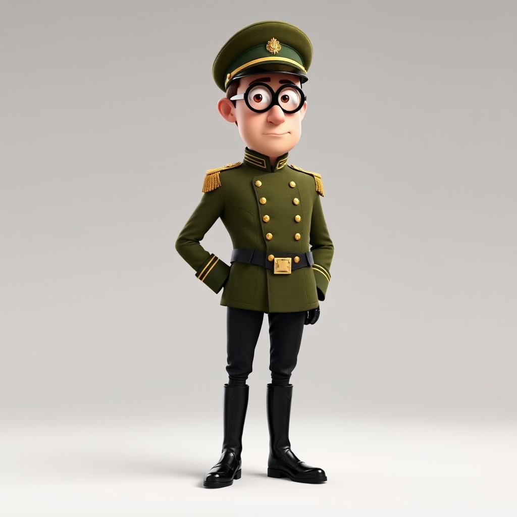 Gru from Despicable Me wearing an Italian military uniform, showcasing his tall and slender figure